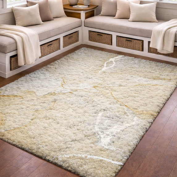 Addison Rugs Dream Shag Premium Machine Washable Transitional Watercolors Beige Rectangle Rug, 8' x 10'