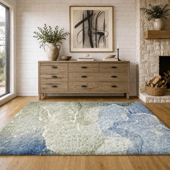 Addison Rugs Dream Shag Premium Machine Washable Transitional Watercolors Blue Rectangle Rug, 10' x 14'