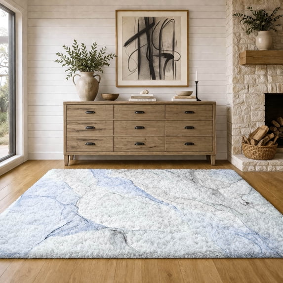 Addison Rugs Dream Shag Premium Machine Washable Transitional Watercolors Blue Rectangle Rug, 3' x 5'