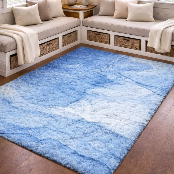 Addison Rugs Dream Shag Premium Machine Washable Transitional Watercolors Blue Rectangle Rug, 5' x 7'6"