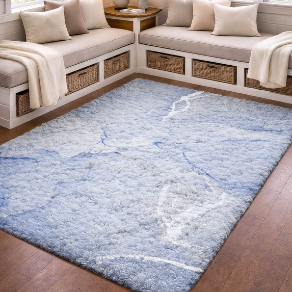 Addison Rugs Dream Shag Premium Machine Washable Transitional Watercolors Blue Rectangle Rug, 8' x 10'