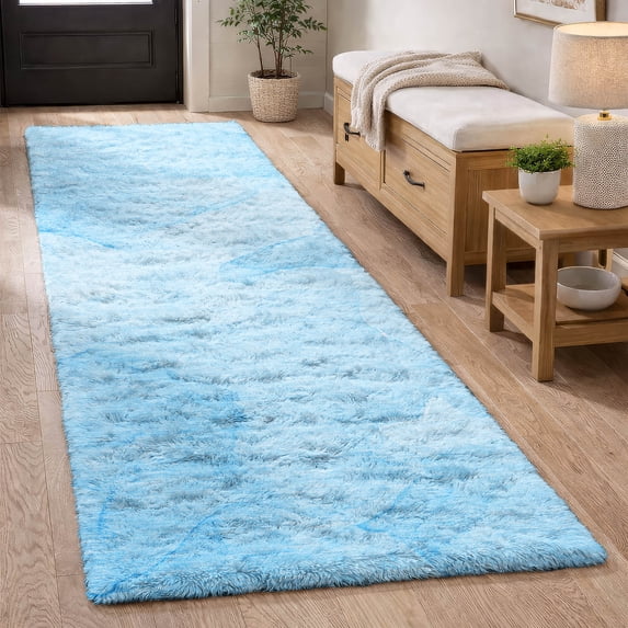 Addison Rugs Dream Shag Premium Machine Washable Transitional Watercolors Blue Runner Rug, 2'3" x 7'6"