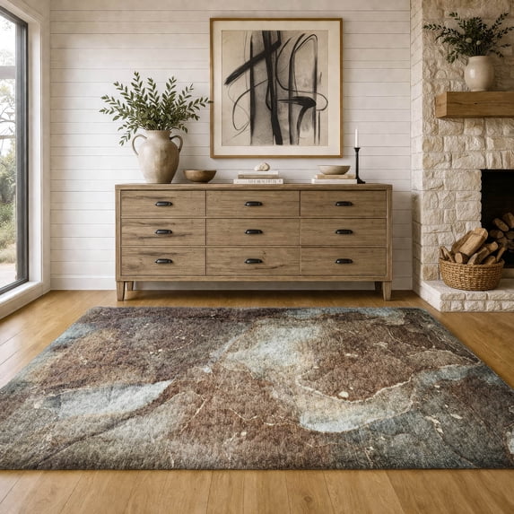 Addison Rugs Dream Shag Premium Machine Washable Transitional Watercolors Brown Rectangle Rug, 10' x 14'