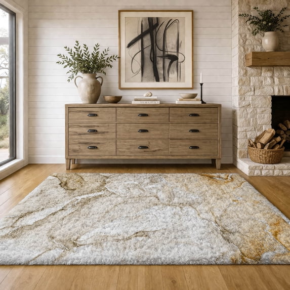 Addison Rugs Dream Shag Premium Machine Washable Transitional Watercolors Brown Rectangle Rug, 10' x 14'