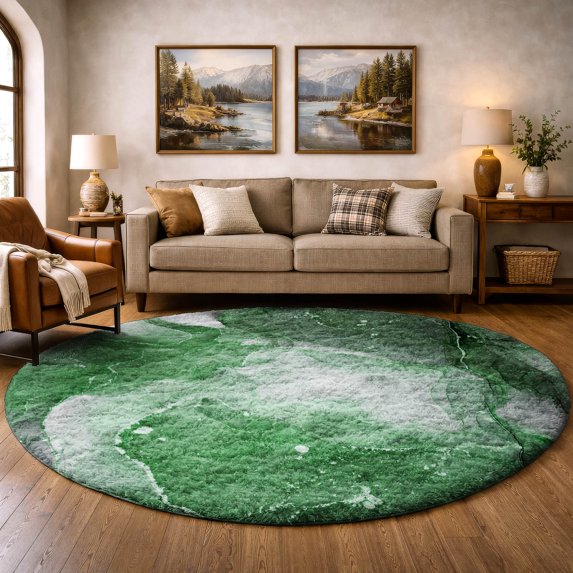 Addison Rugs Dream Shag Premium Machine Washable Transitional Watercolors Emerald Round Rug, 8' x 8'