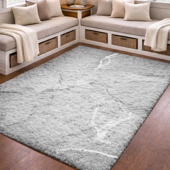 Addison Rugs Dream Shag Premium Machine Washable Transitional Watercolors Gray Rectangle Rug, 5' x 7'6"