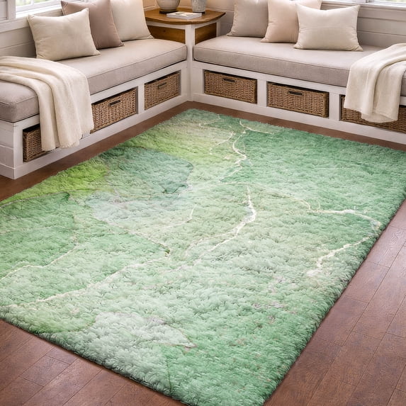 Addison Rugs Dream Shag Premium Machine Washable Transitional Watercolors Green Rectangle Rug, 3' x 5'