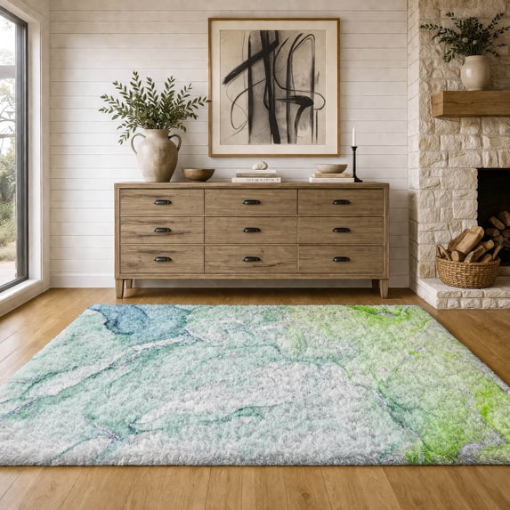 Addison Rugs Dream Shag Premium Machine Washable Transitional Watercolors Green Rectangle Rug, 8' x 10'
