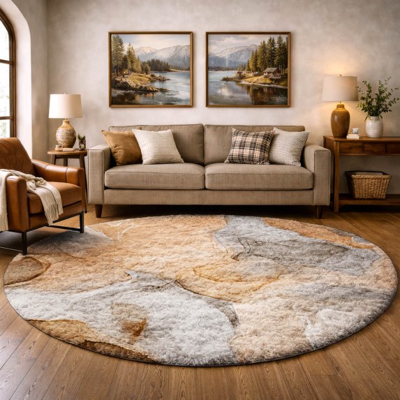 Addison Rugs Dream Shag Premium Machine Washable Transitional Watercolors Orange Round Rug, 8' x 8'