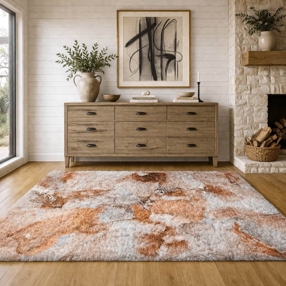Addison Rugs Dream Shag Premium Machine Washable Transitional Watercolors Paprika Rectangle Rug, 3' x 5'