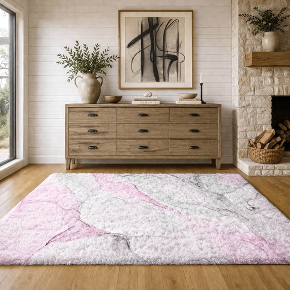 Addison Rugs Dream Shag Premium Machine Washable Transitional Watercolors Pink Rectangle Rug, 8' x 10'