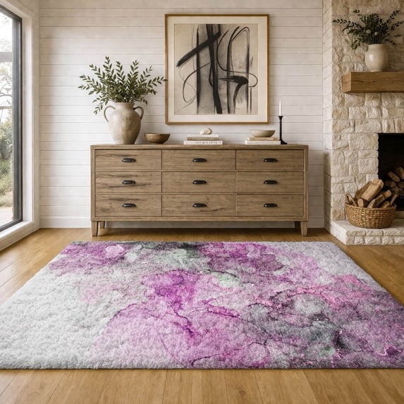 Addison Rugs Dream Shag Premium Machine Washable Transitional Watercolors Pink Rectangle Rug, 9' x 12'