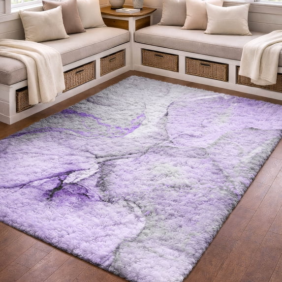 Addison Rugs Dream Shag Premium Machine Washable Transitional Watercolors Purple Rectangle Rug, 3' x 5'