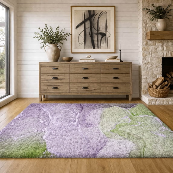 Addison Rugs Dream Shag Premium Machine Washable Transitional Watercolors Purple Rectangle Rug, 9' x 12'