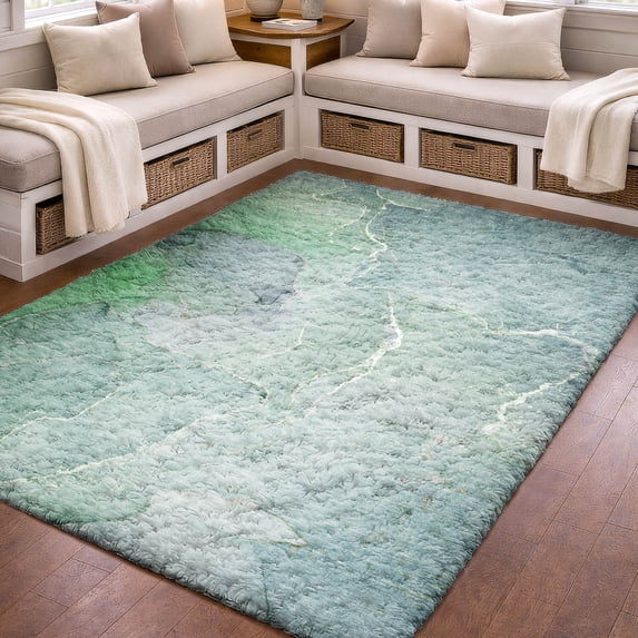 Addison Rugs Dream Shag Premium Machine Washable Transitional Watercolors Teal Rectangle Rug, 8' x 10'