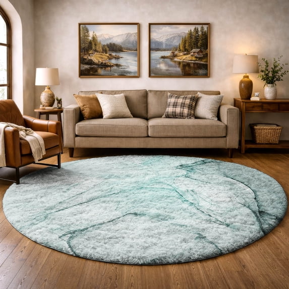 Addison Rugs Dream Shag Premium Machine Washable Transitional Watercolors Teal Round Rug, 8' x 8'