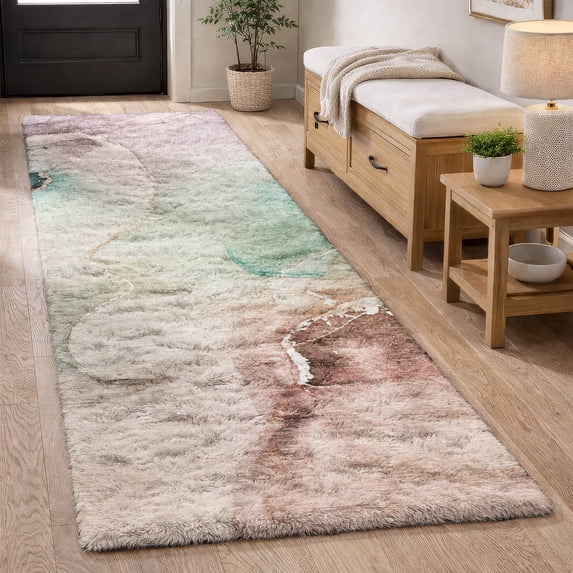 Addison Rugs Dream Shag Premium Machine Washable Transitional Watercolors Teal Runner Rug, 2'3" x 7'6"
