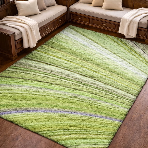 Addison Rugs Dream Shag Premium Machine Washable Transitional Waves Aloe Rectangle Rug, 10' x 14'