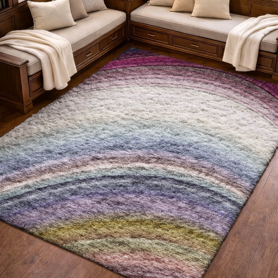 Addison Rugs Dream Shag Premium Machine Washable Transitional Waves Beige Rectangle Rug, 10' x 14'