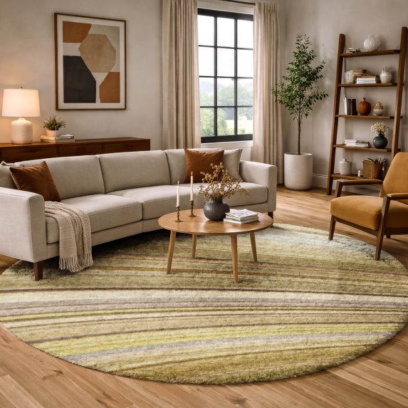 Addison Rugs Dream Shag Premium Machine Washable Transitional Waves Beige Round Rug, 8' x 8'