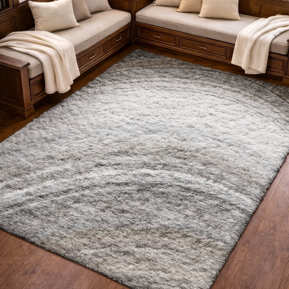 Addison Rugs Dream Shag Premium Machine Washable Transitional Waves Gray Rectangle Rug, 9' x 12'
