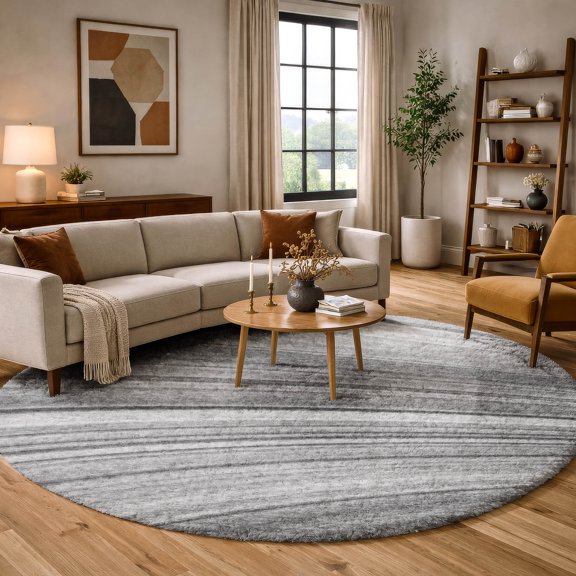 Addison Rugs Dream Shag Premium Machine Washable Transitional Waves Gray Round Rug, 8' x 8'