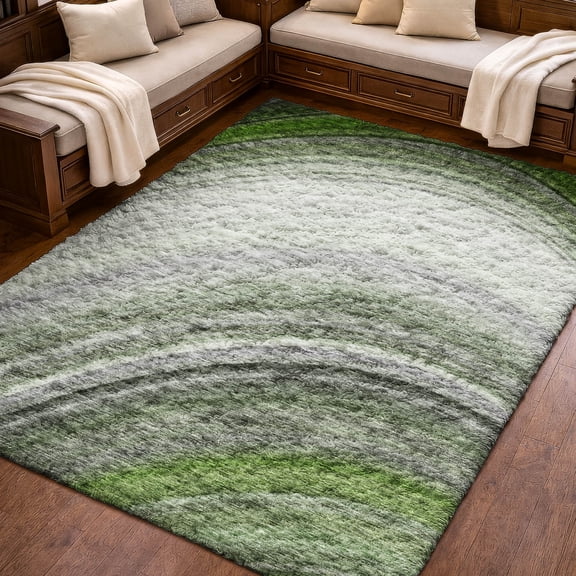 Addison Rugs Dream Shag Premium Machine Washable Transitional Waves Green Rectangle Rug, 10' x 14'