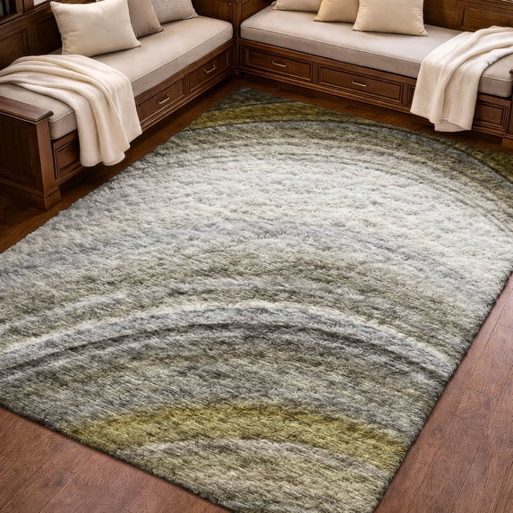 Addison Rugs Dream Shag Premium Machine Washable Transitional Waves Taupe Rectangle Rug, 9' x 12'