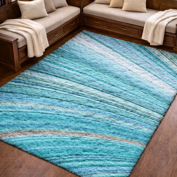 Addison Rugs Dream Shag Premium Machine Washable Transitional Waves Teal Rectangle Rug, 3' x 5'