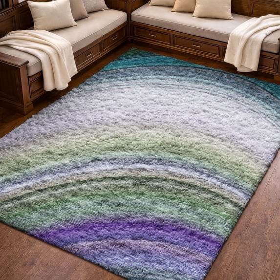 Addison Rugs Dream Shag Premium Machine Washable Transitional Waves Teal Rectangle Rug, 8' x 10'