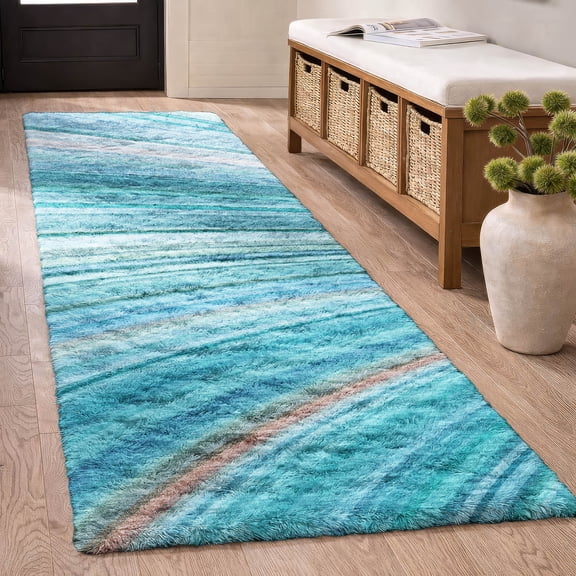 Addison Rugs Dream Shag Premium Machine Washable Transitional Waves Teal Runner Rug, 2'3" x 7'6"