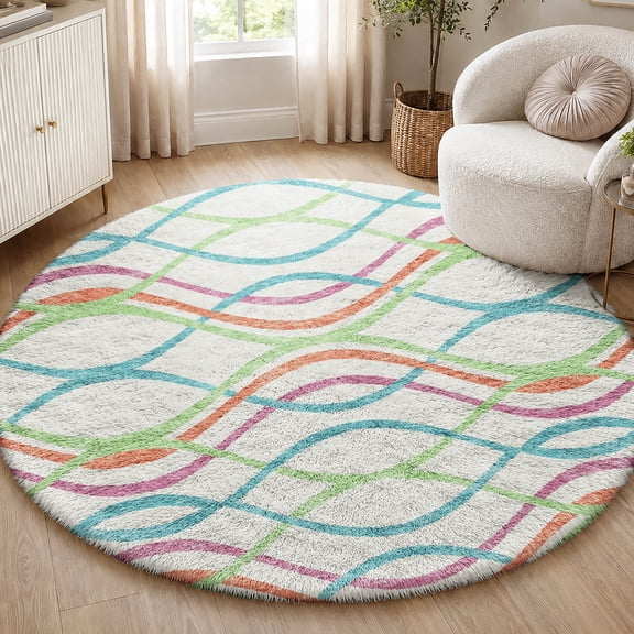 Addison Rugs Dream Shag Premium Machine Washable Transitional Waves White Round Rug, 8' x 8'