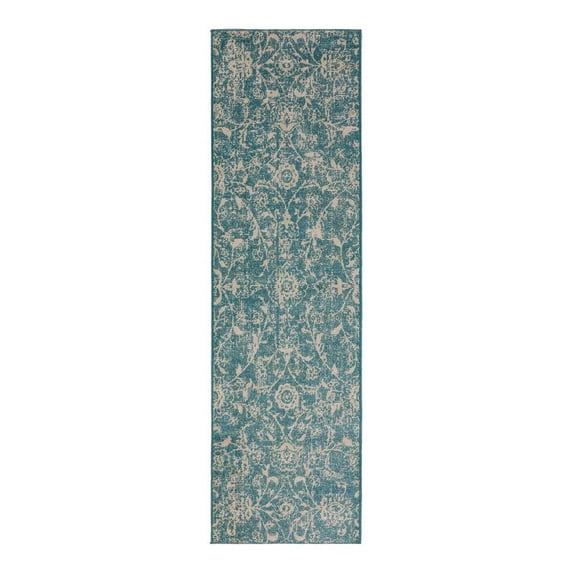 Addison Rugs Fairfax 2'3" x 7'5" Traditional Fabric Runner Rug in Aqua Blue