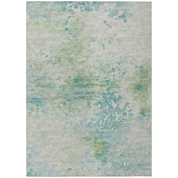 Addison Rugs Indoor/ Outdoor Accord Modern Abstract Polyester Washable Rug New 5' x 7'6" - Teal Green Taupe