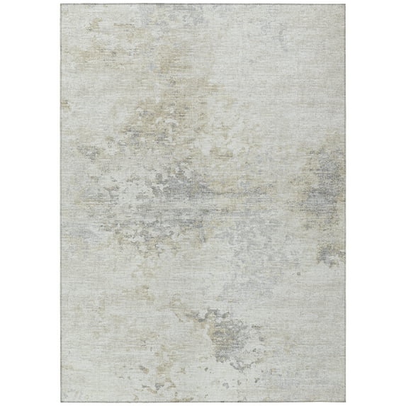 Addison Rugs Indoor/ Outdoor Accord Modern Abstract Polyester Washable Rug New 8' x 10' - Ivory Silver Gold