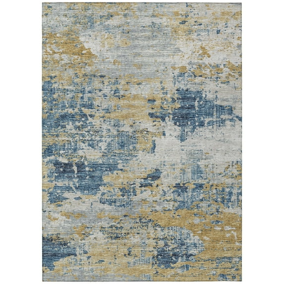 Addison Rugs Indoor/ Outdoor Accord Modern Brushstrokes Polyester Washable Rug New 3' x 5' - Navy Gold Grey