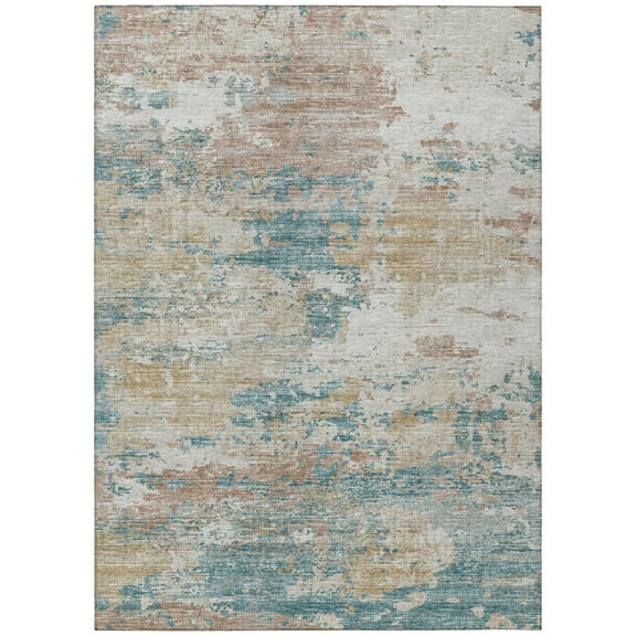 Addison Rugs Indoor/ Outdoor Accord Modern Brushstrokes Polyester Washable Rug New 8' x 10' - Teal Copper Beige