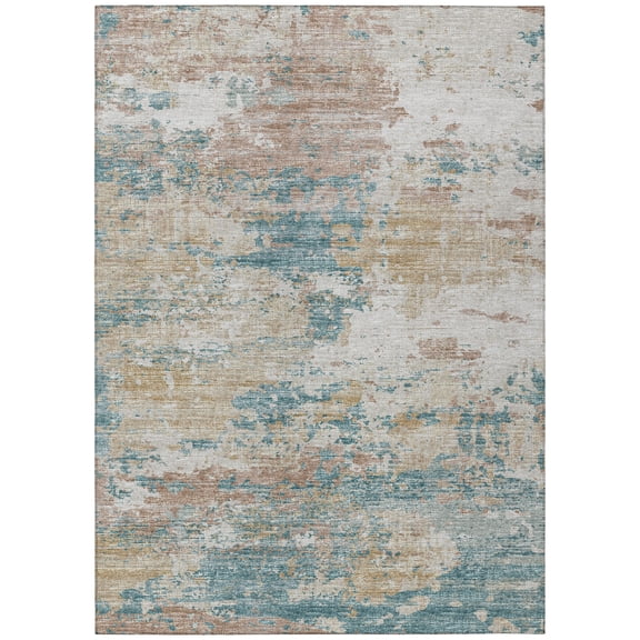 Addison Rugs Indoor/ Outdoor Accord Modern Brushstrokes Polyester Washable Rug New 9' x 12' - Teal Copper Beige
