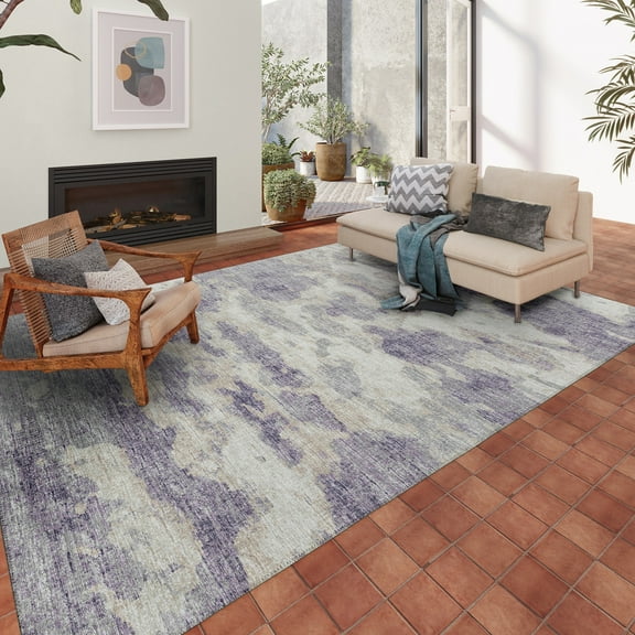 Addison Rugs Indoor/ Outdoor Accord Modern Waves Washable Rug New 8' x 10' - Purple Mauve Silver