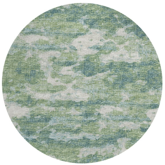 Addison Rugs Indoor/ Outdoor Accord Modern Waves Washable Rug New 8' x 8' Round - Green Teal Denim