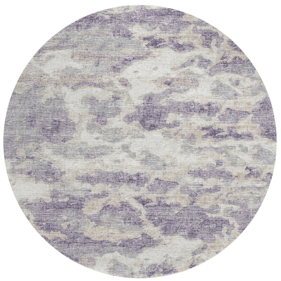 Addison Rugs Indoor/ Outdoor Accord Modern Waves Washable Rug New 8' x 8' Round - Purple Mauve Silver