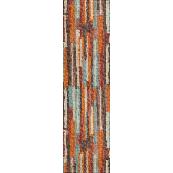 Addison Rugs Indoor/ Outdoor Addison Bravado Abstract Striped Washable Area Rug 2' x 7'6" - Paprika