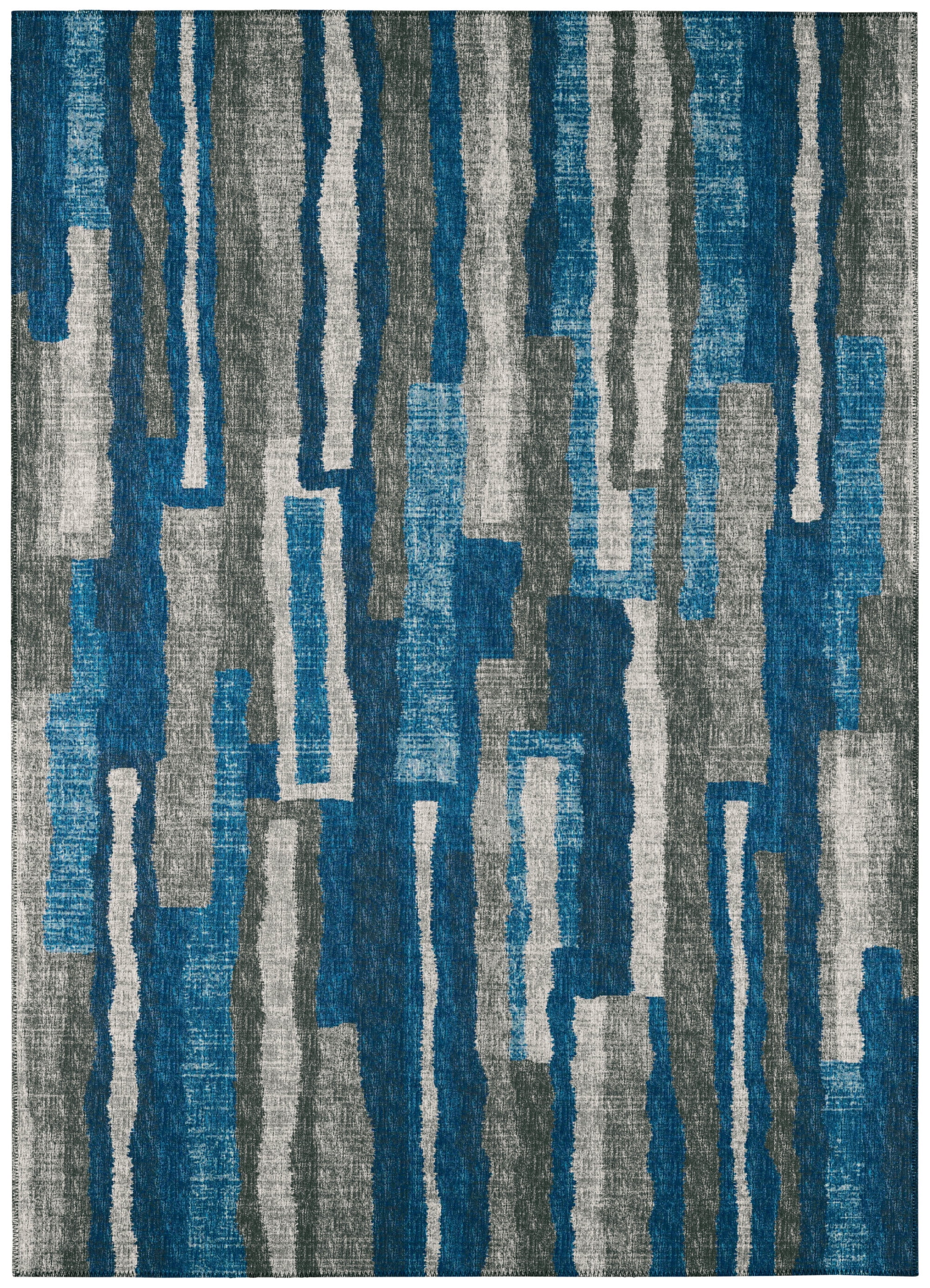 Bravado Indoor/Outdoor Blue Modern Color Block 3' x 5' Non-Skid Area ...