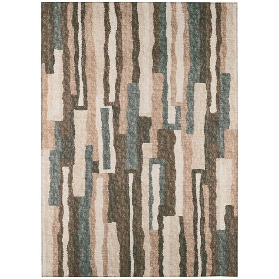 Bravado Indoor/Outdoor Brown Modern Color Block 3' x 5' Non-Skid Area Rug