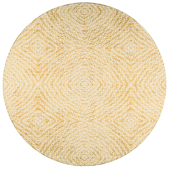 Bravado Indoor/Outdoor Gold Geometric 8' Round Non-Skid Area Rug