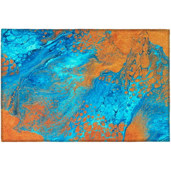 Karina Blue Contemporary Artistic Color Splash 1'8" x 2'6" Non-Skid Accent Rug