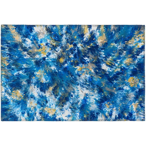 Karina Blue Contemporary Artistic Color Splash 1'8" x 2'6" Non-Skid Accent Rug