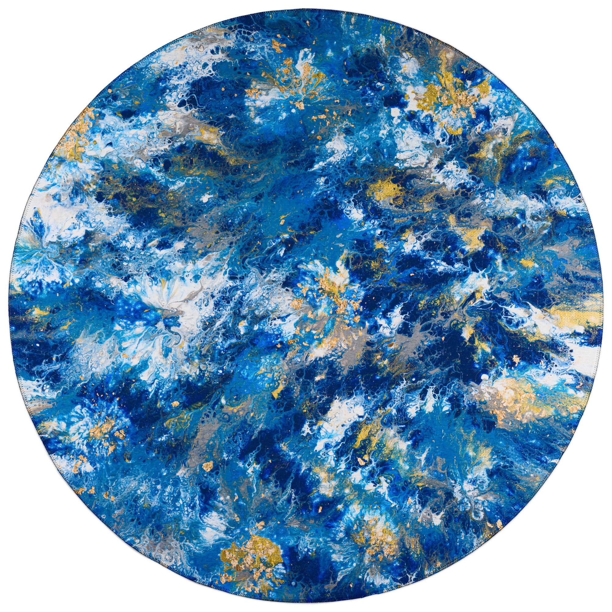 Karina Blue Washable Circular Living Room Floor Rug, Artistic Color ...