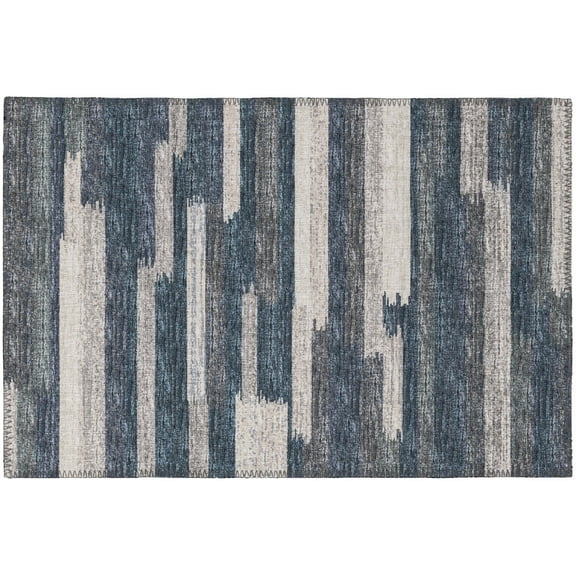 Yuma Indoor/Outdoor Grey Mid-Century Striped 1'8" x 2'6" Non-Skid Accent Rug