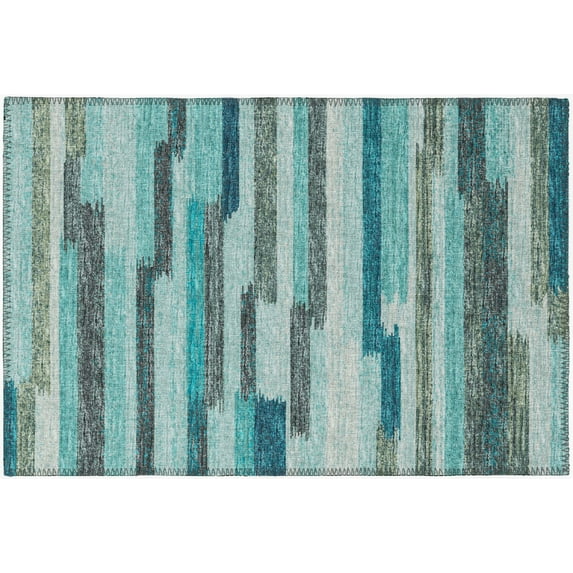 Yuma Indoor/Outdoor Blue Mid-Century Striped 1'8" x 2'6" Non-Skid Accent Rug